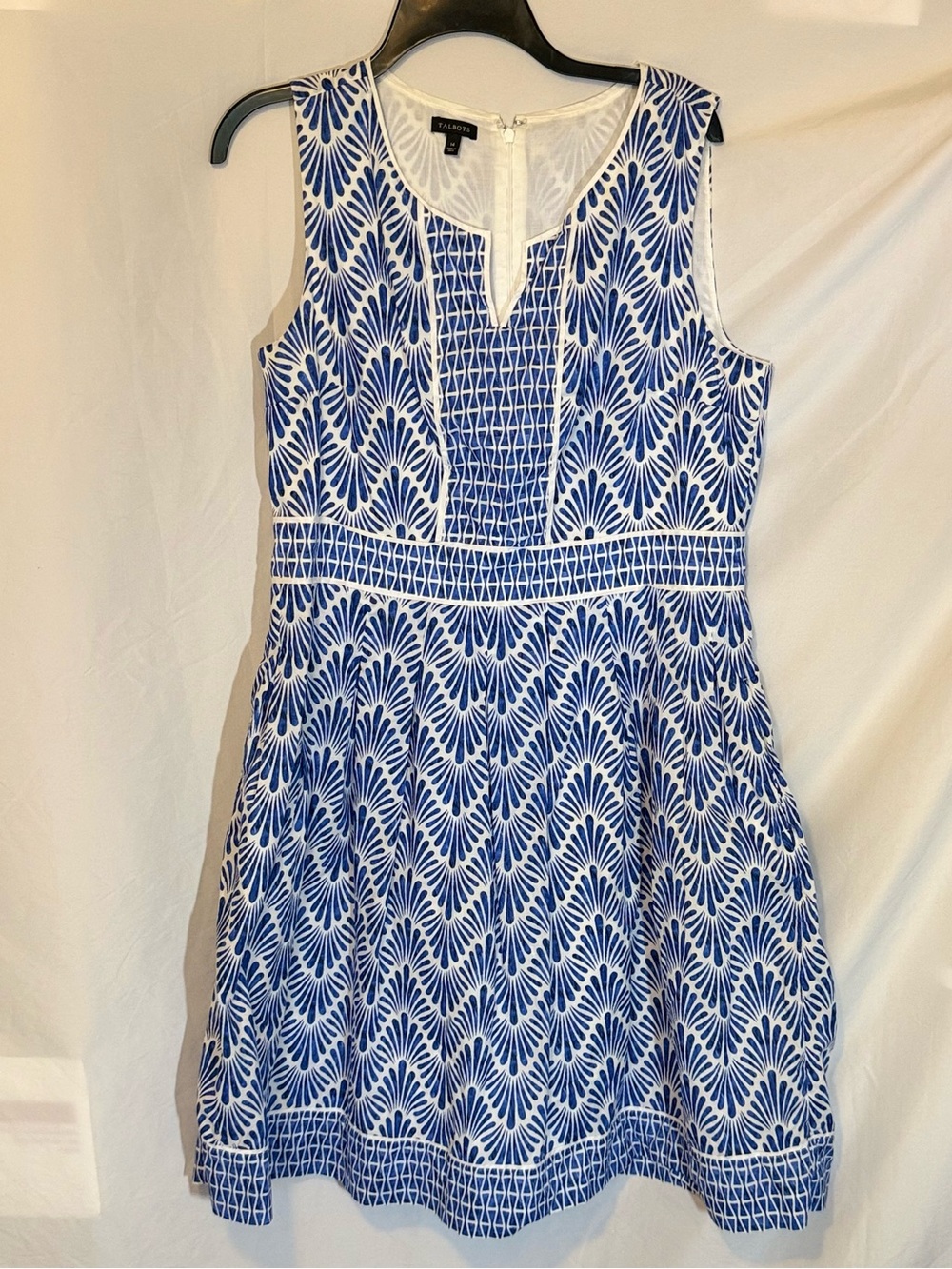 Talbots Blue and White Sleeveless Mixed Geo Print Cotton Dress Size 14 (XX)